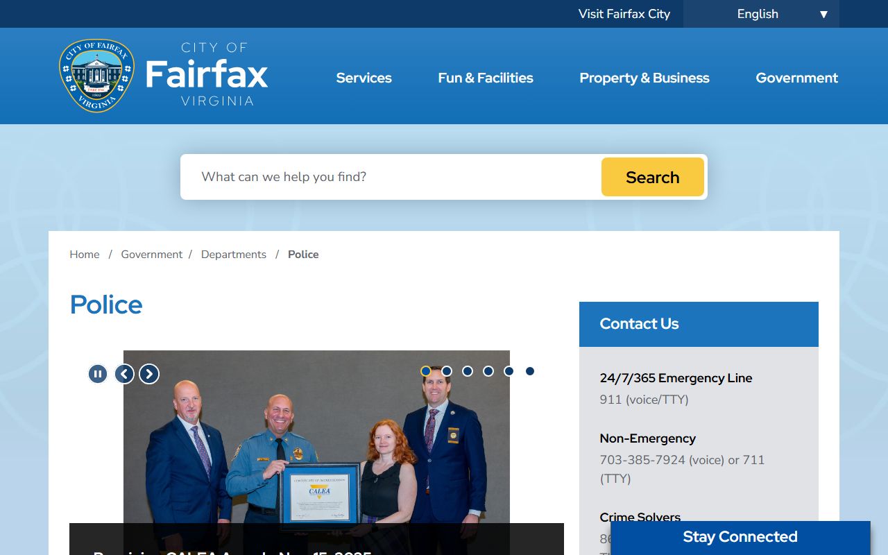 Fairfax City Police Department website for police blotter and records access