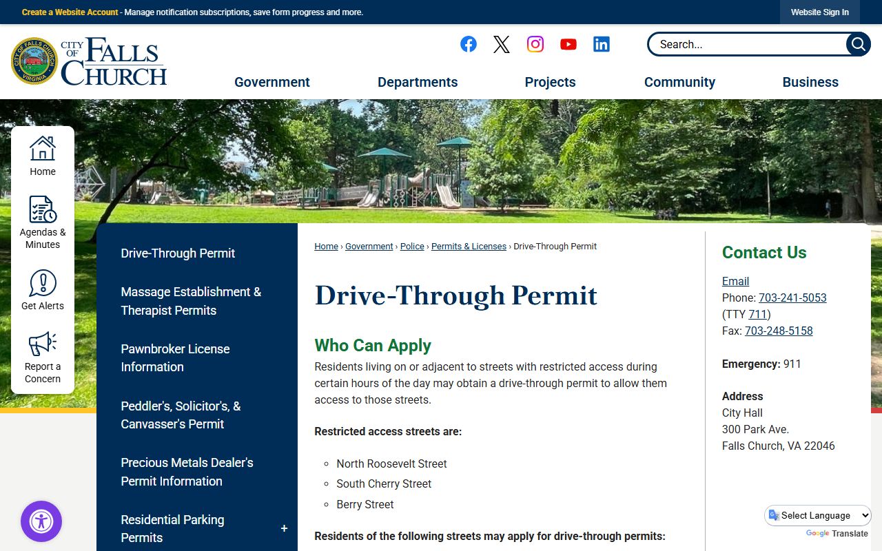 Falls Church Police Department website for blotter records and FOIA requests