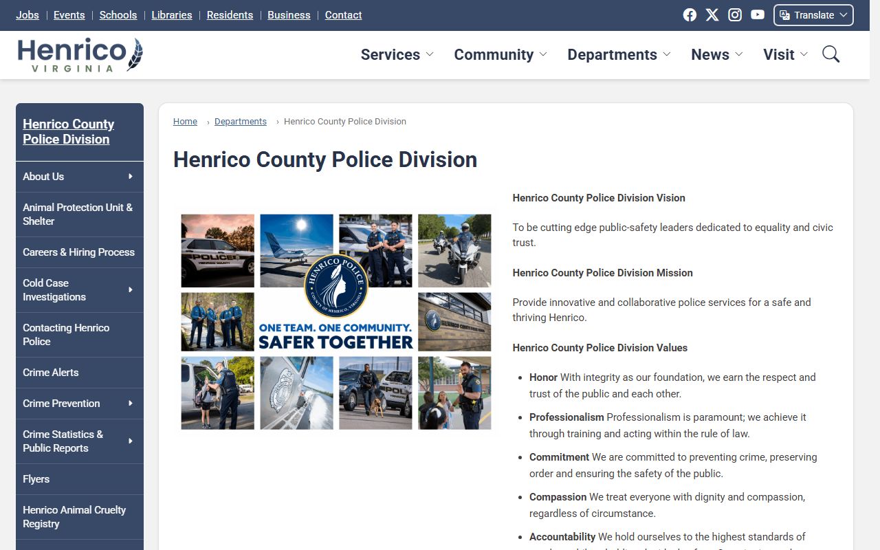 Henrico County Police Department website for police blotter and incident records
