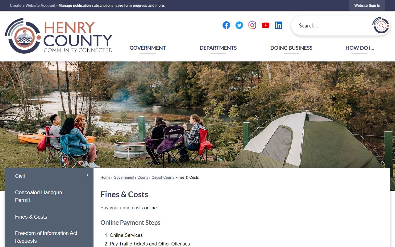 Henry County Sheriff's Office website for police blotter and incident records