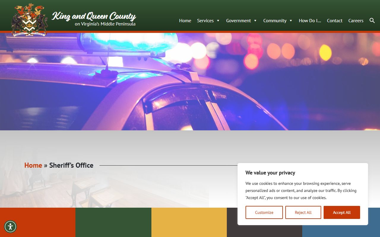 King and Queen County Sheriff's Office website for police blotter and incident records