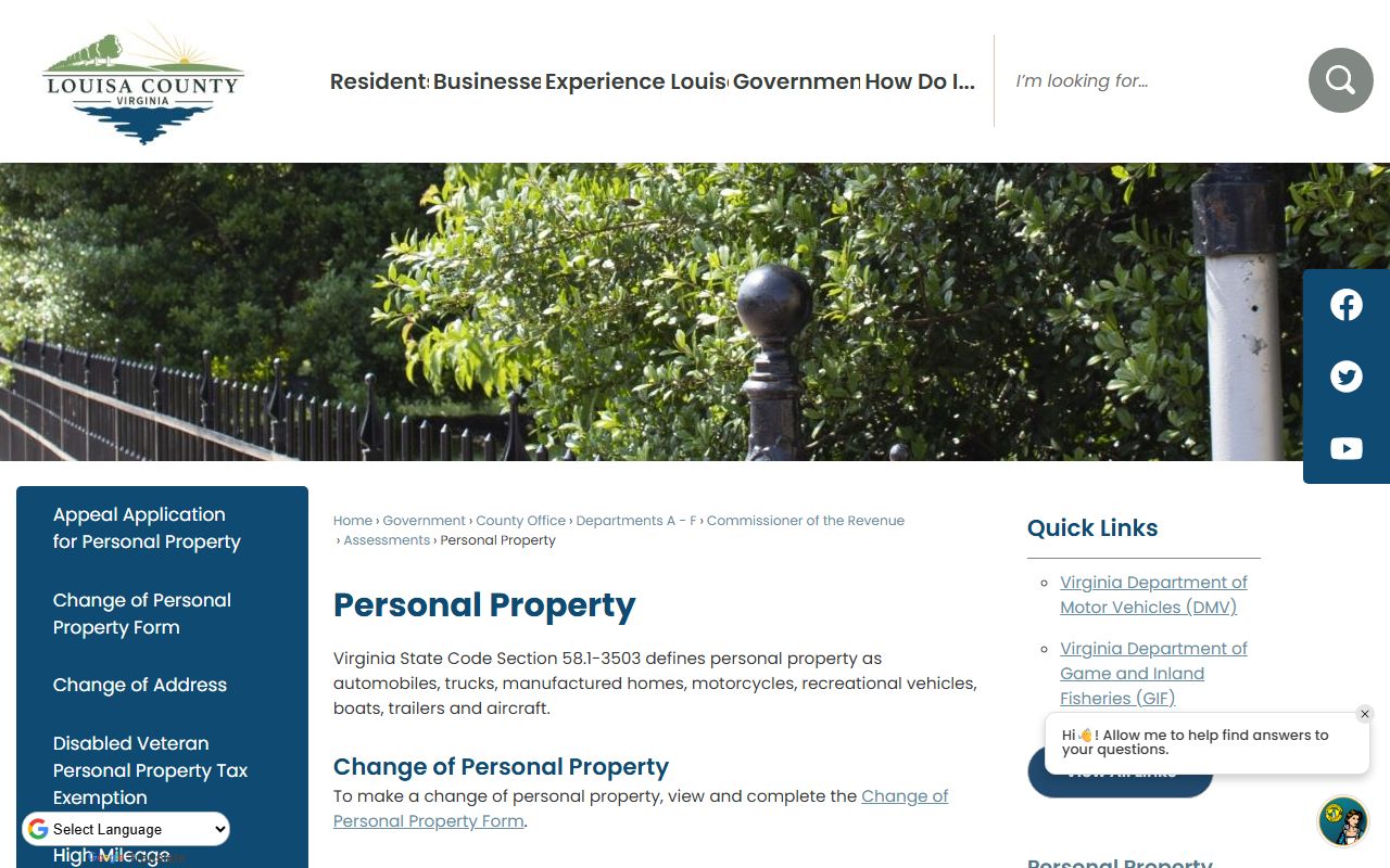 Louisa County Sheriff's Office website for police blotter and incident records