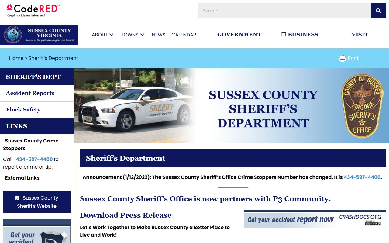 Sussex County Sheriff's Office for police blotter records in Sussex County Virginia