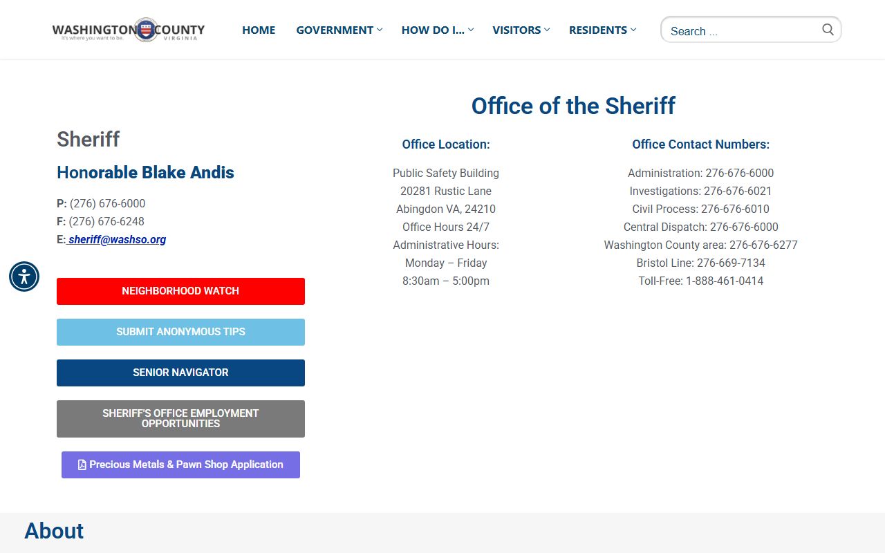 Washington County Sheriff's Office in Abingdon Virginia for police blotter records