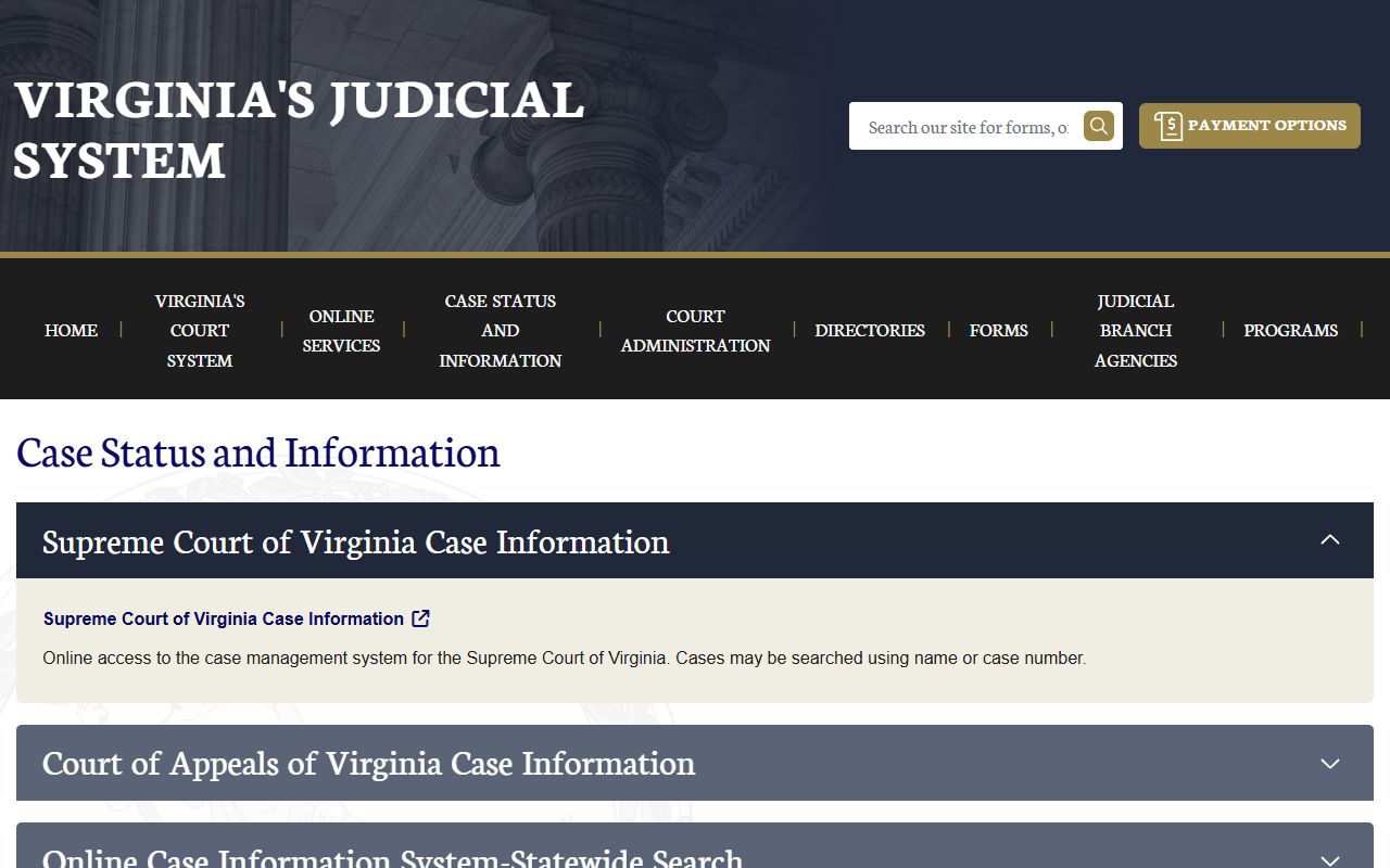Virginia courts case information system online search