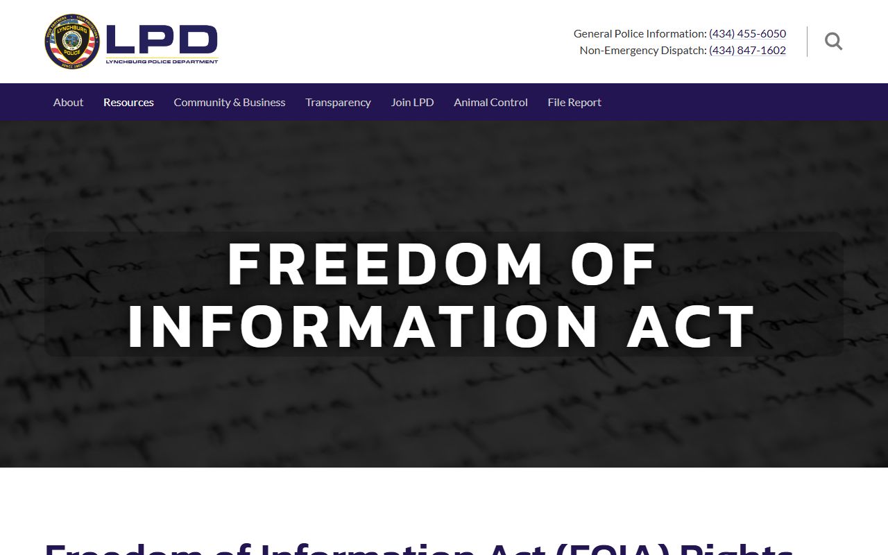 Lynchburg Virginia police department FOIA records request guide