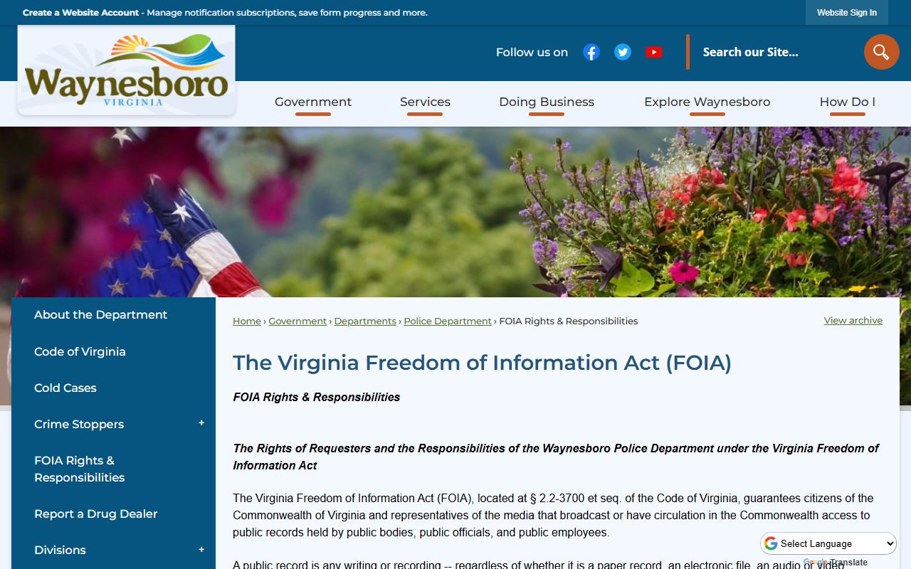 Waynesboro Virginia FOIA rights and responsibilities police blotter
